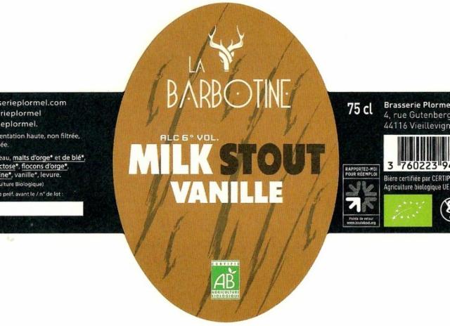 La Barbotine Milk Stout Vanille 6.0%, Brasserie Plormel (Ermin, La Barbotine), France