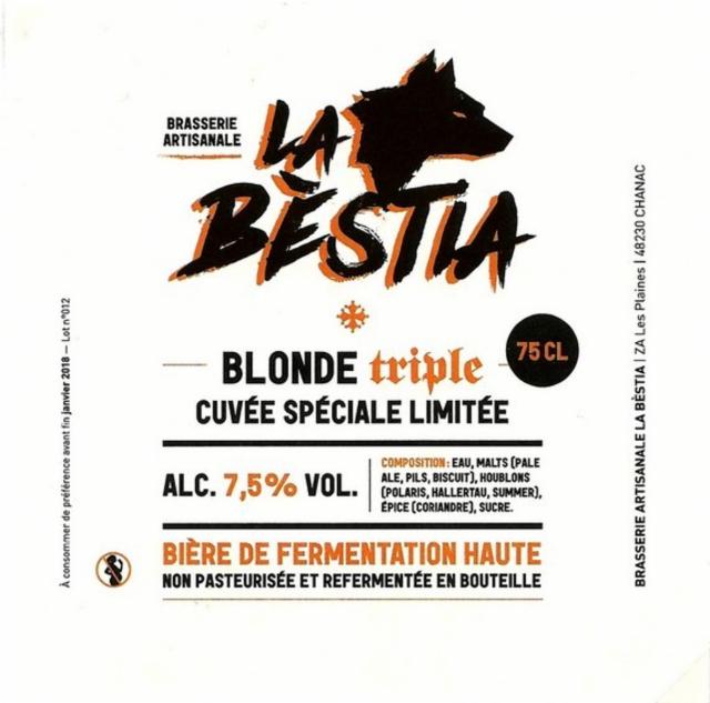 La Bèstia Blonde Triple 7.5%, Brasserie La Bèstia, France