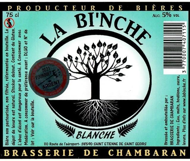 La Bi'nche Blanche 5.0%, Brasserie De Chambaran (La Bi'nche), France