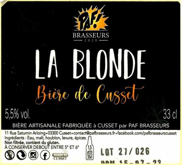 La Blonde - Bière De Cusset, PAF Brasseurs [Closed]