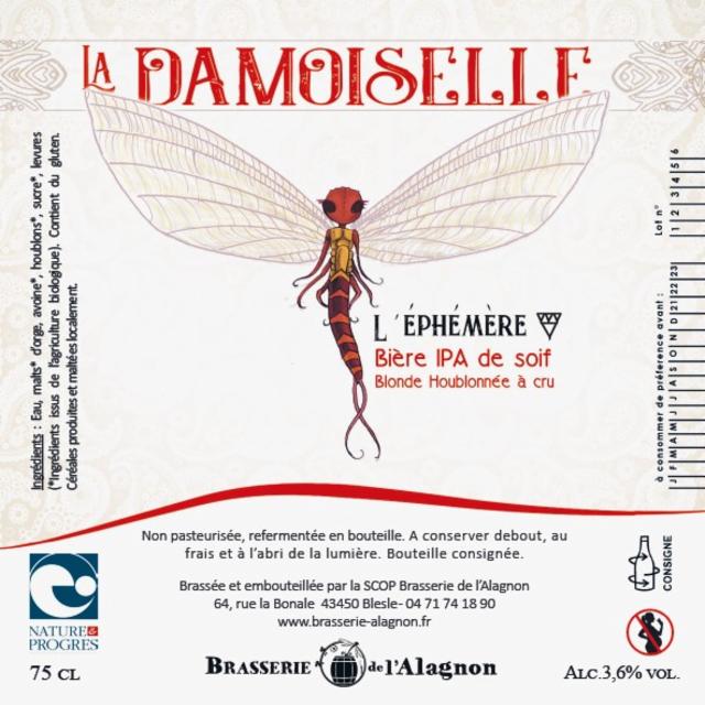 La Damoiselle L'Éphémère IPA De Soif 3.6%, Brasserie De L'Alagnon, France