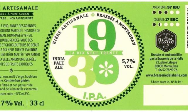 La Dix Neuf Trente 1930 IPA 5.7%, Brasserie De La Halle, France