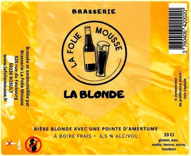 La Folie Mousse Blonde 6.5%, Brasserie La Folie Mousse, France