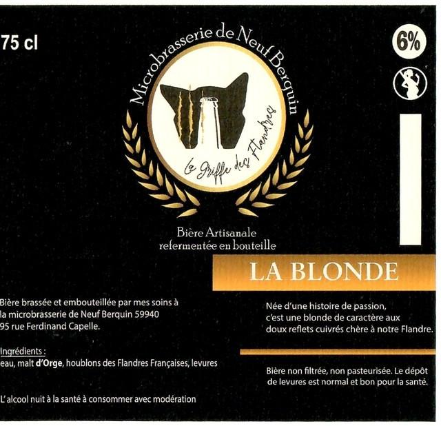 La Griffe Des Flandres Blonde 6.0%, Microbrasserie De Neuf Berquin, France