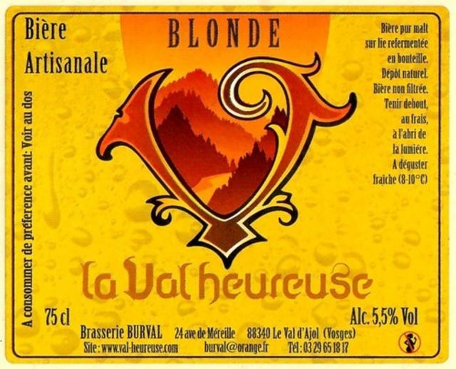 La Val Heureuse Blonde 5.5%, Brasserie Burval - La Val Heureuse, France