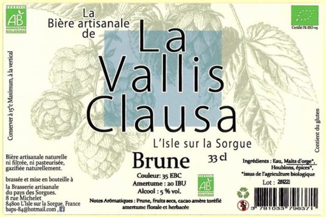 La Vallis Clausa Brune 5.0%, La Brasserie Artisanale Du Pays Des Sorgues (La Vallis Clausa), France