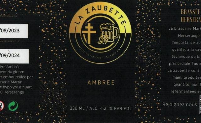 La Zaubette Ambrée 4.8%, Brasserie Martin (La Zaubette), France