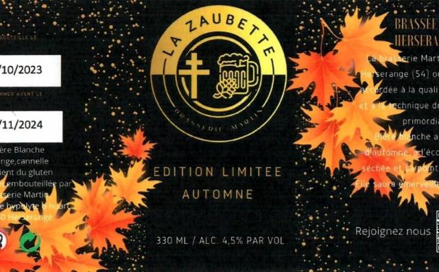 La Zaubette Édition Limitée Automne 4.8%, Brasserie Martin (La Zaubette), France