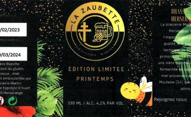 La Zaubette Édition Limitée Printemps 4.0%, Brasserie Martin (La Zaubette), France