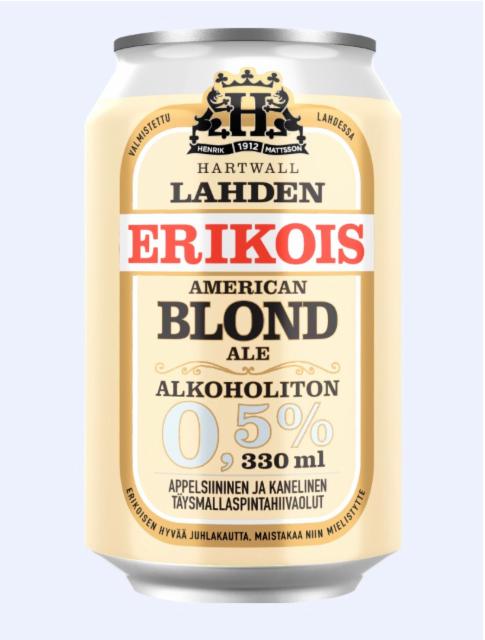 Lahden Erikois American Blond Ale Alkoholiton 0,5 %, Hartwall (Royal Unibrew), Finland