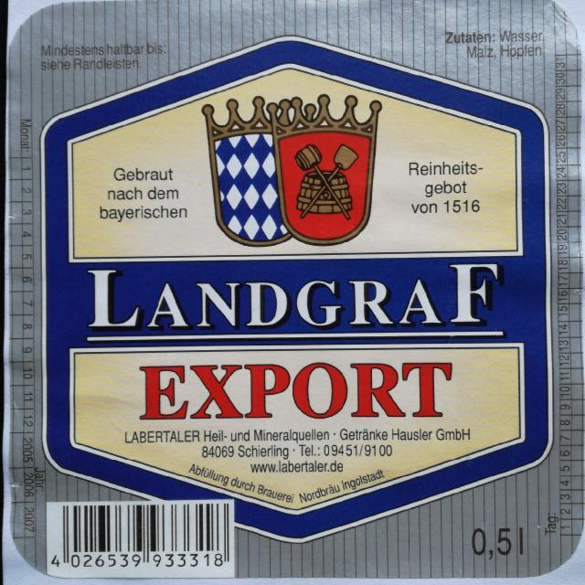 Landgraf Export, Abfüllung durch Brauerei Nordbräu Ingolstadt