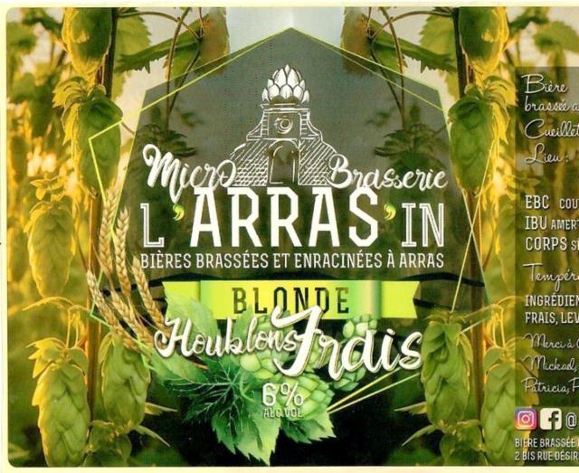 L'Arras'In Blonde Houblons Frais 6.5%, Microbrasserie L'Arras'In, France