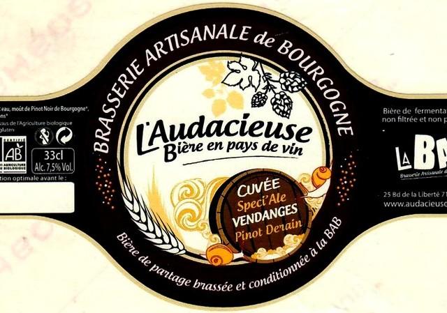 L'Audacieuse Cuvée Spéci'Ale Vendanges 7.5%, La BAB - Brasserie Artisanale De Bourgogne, France