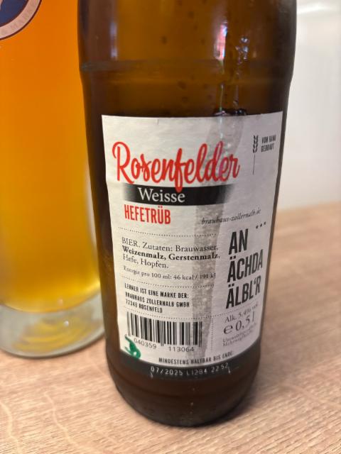Lehner Rosenfelder Weisse 5.4%, Brauhaus Zollernalb GmbH, Germany