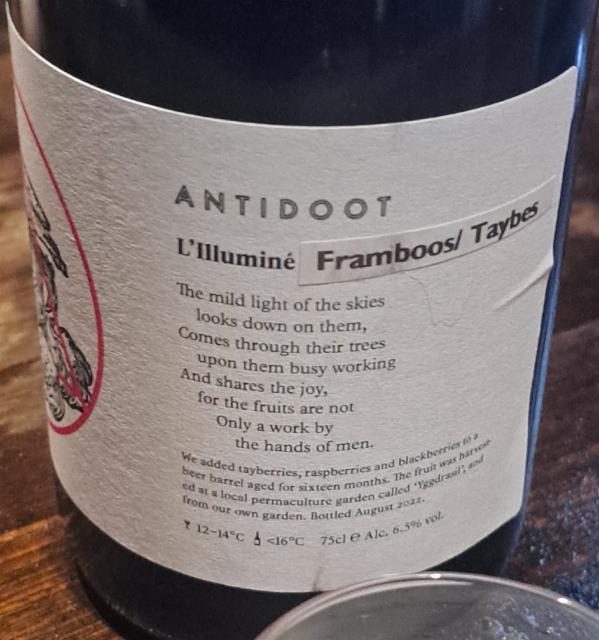 L'Illuminé (Framboos, Taybes) 6.5%, Antidoot - Wilde Fermenten, Belgium