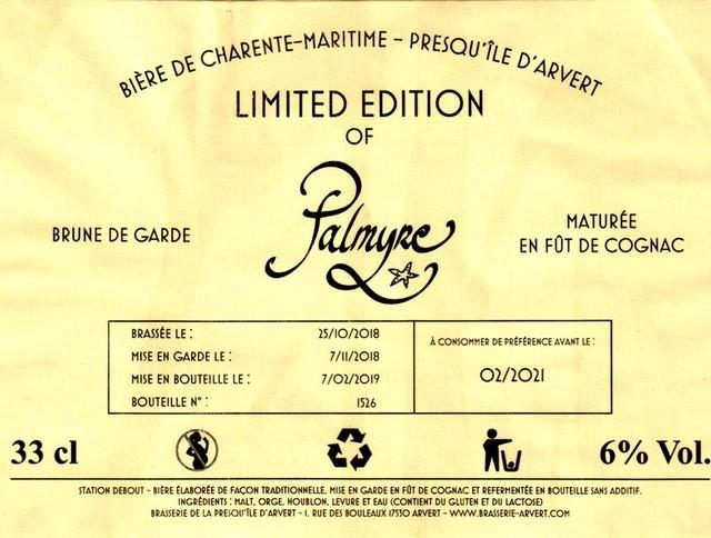 Limited Edition of Palmyre 6.0%, Brasserie De La Presqu'Île D'Arvert, France