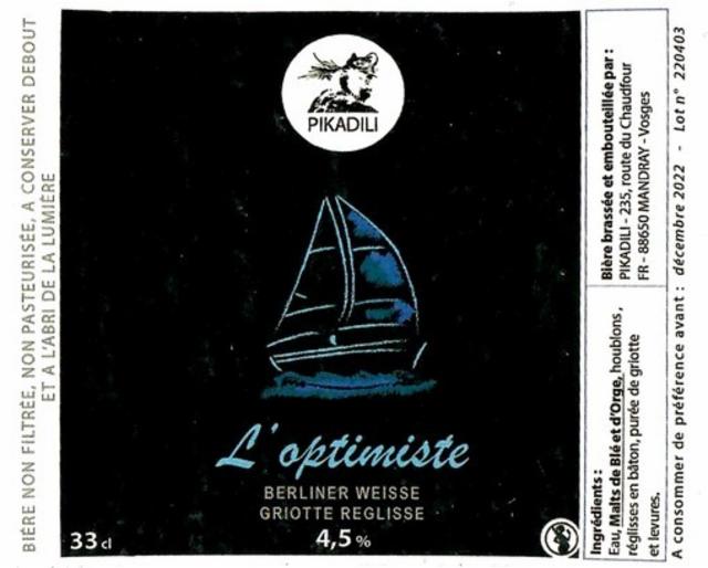 L'Optimiste 4.5%, Brasserie Pikadili, France