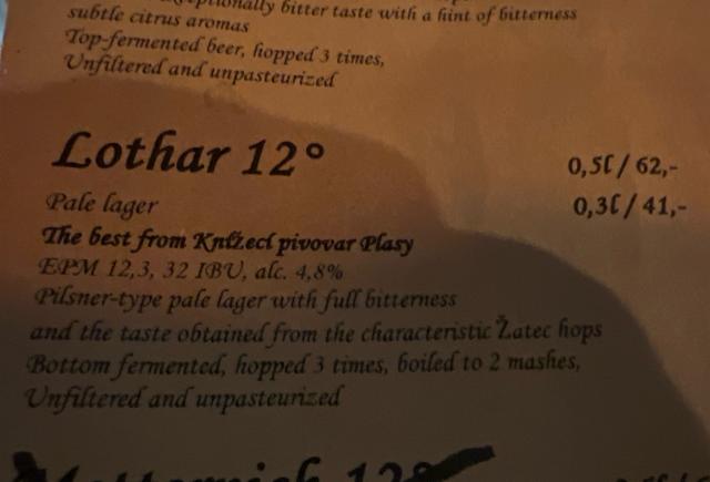 Lothar 12 4.8%, Knížecí Pivovar Plasy, Czech Republic