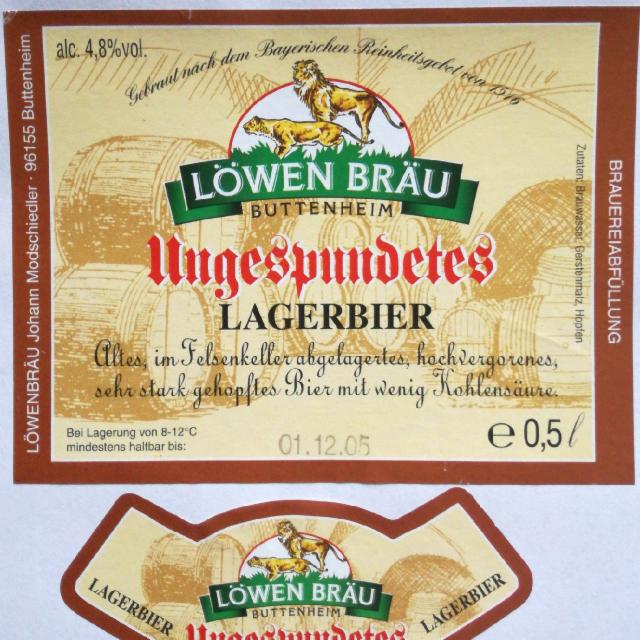 Ungespundetes Lagerbier 4.8%, Löwenbräu Buttenheim, Germany