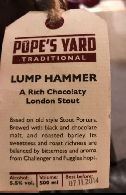 Lump Hammer 5.5%, Pope's Yard Brewery Ltd, England