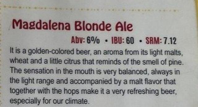 Magdalena 5.0%, Volcano Brewing Company, Costa Rica