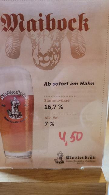 Bamberger Maibock 7.0%, Klosterbräu Bamberg, Germany