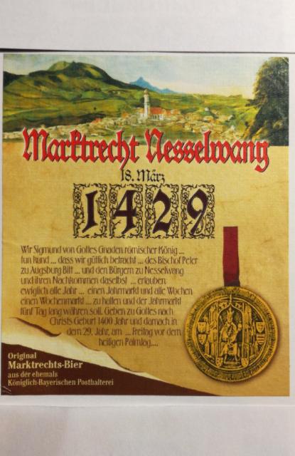 Marktrecht Nesselwang 18. März 1429 4.8%, Brau-Manufactur Allgäu / Post-Brauerei Nesselwang, Germany