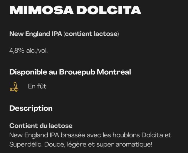 Mimosa dolcita 4.8%, Brasserie Dieu du Ciel!, Canada