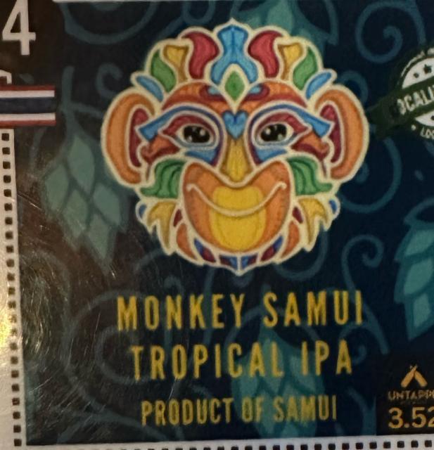Monkey Samui tropical IPA 6.0%, Bees Knees Brewpub Koh Samui, Thailand