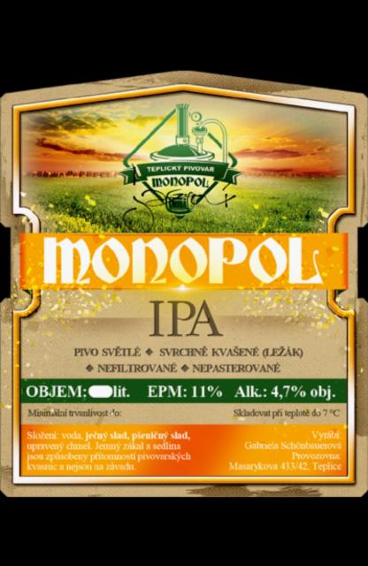 Monopol IPA Jarní 4.7%, Teplický Pivovar Monopol, Czech Republic