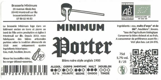 Minimum Porter 6.0%, Brasserie Minimum, France