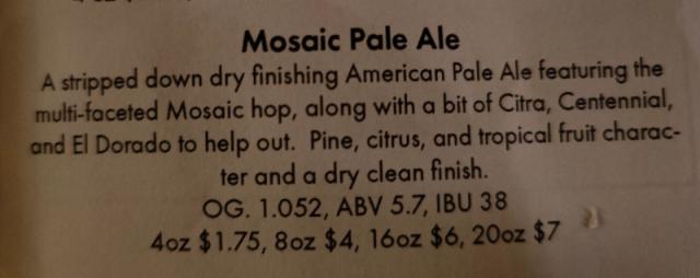 mosaic pale ale, Second Street Brewery