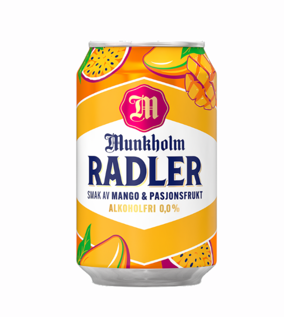 Munkholm Radler Mango & Pasjonsfrukt 0.0%, Ringnes Bryggeri (Carlsberg Group), Norway