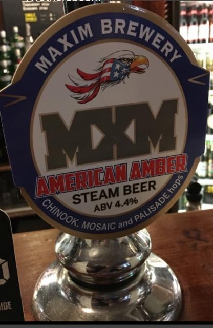 MXM American Amber 4.4%, Maxim Brewery, England