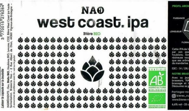 NAO West Coast. IPA 6.6%, Brasserie NAO, France
