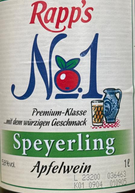 No. 1 Speyerling 5.8%, Rapp's, Germany