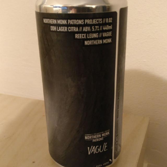 Patrons Project 8.02 DDH Lager Citra // Reece Leung // Vague 5.7%, Northern Monk Brew Co., England