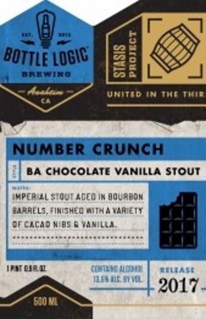 Number Crunch (2017) 13.6%, Bottle Logic Brewing, United States