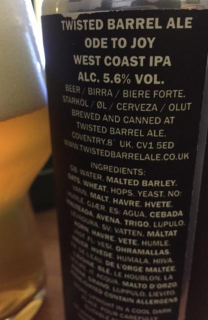 Ode To Joy 5.6%, Twisted Barrel Ale Limited, England