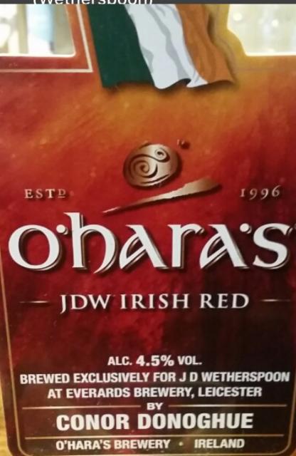 O'Hara's JDW Irish Red 4.5%, Everards, England