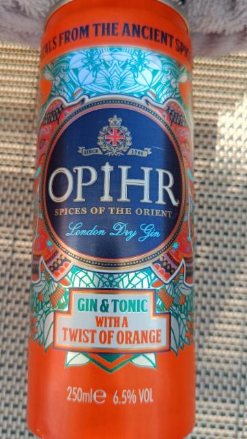 opihr gin & tonic orange 6.5%, G & J Greenall LTD, England
