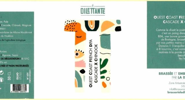 Ouest Coast French DIPA Cascade / Chinook 8.0%, Brasserie La Dilettante, France