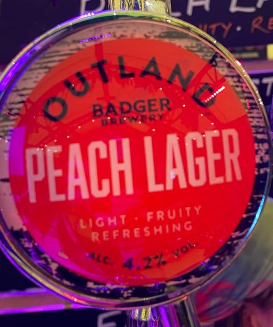 Outland Peach lager 4.2%, Badger Brewery (Hall & Woodhouse), England