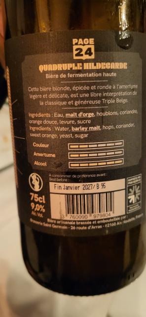 Page 24 Hildegarde Quadruple 9.0%, Brasserie Saint-Germain (Page 24), France
