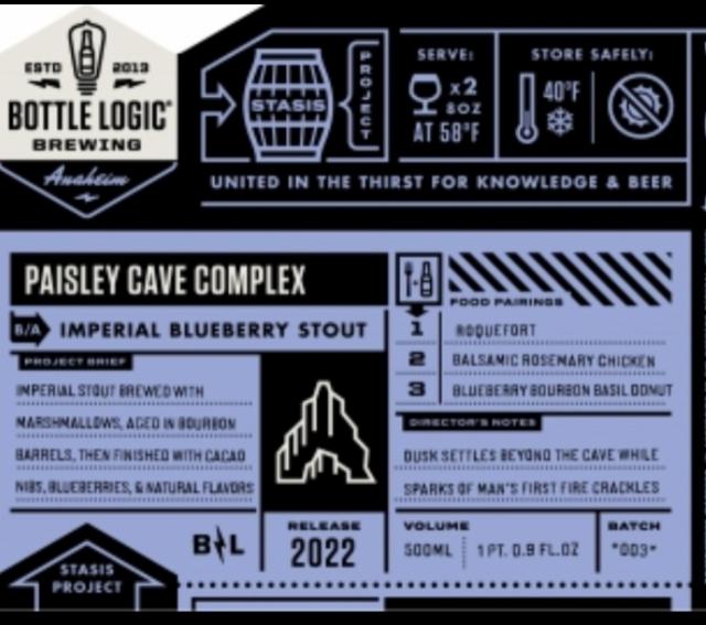 Paisley Cave Complex 2022 12.5%, Bottle Logic Brewing, United States