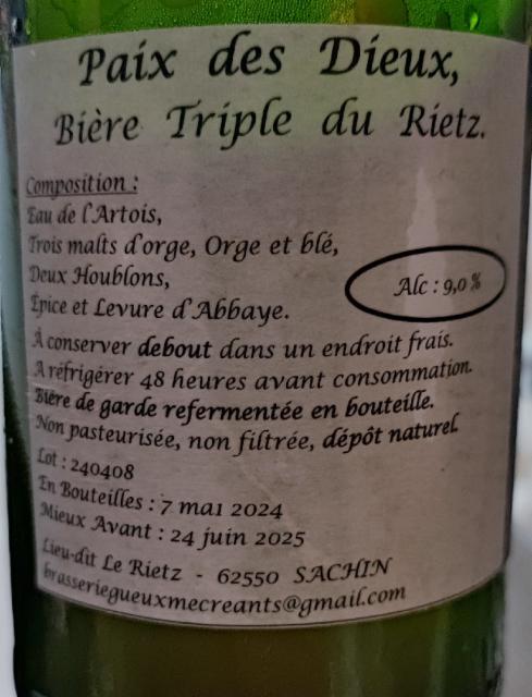 Paix Des Dieux, Brasserie Des Gueux Et Des Mécréants