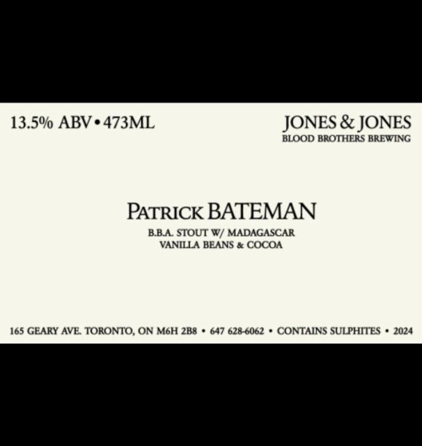 Patrick Bateman 13.5%, Blood Brothers Brewing, Canada