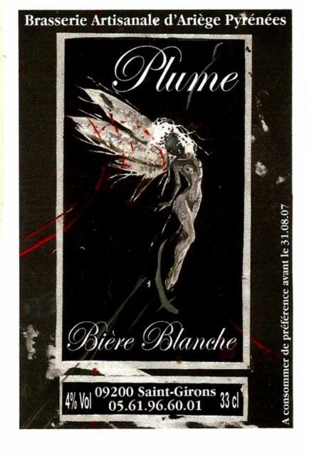 Plume 4.0%, Brasserie D'Ariège Pyrénées (La Brouche), France