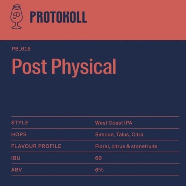 PB_016 Post Physical 6.5%, Protokoll Brewery, Germany
