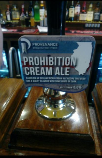 Provenance Prohibition Cream Ale 5.0%, Hydes Salford, England